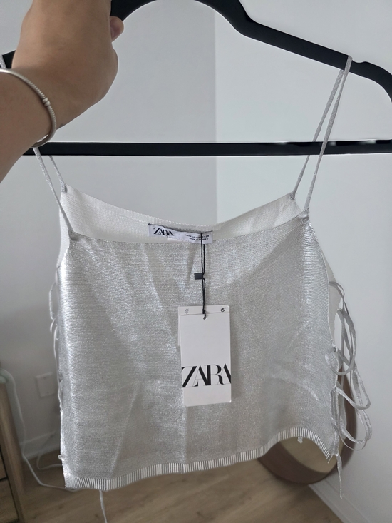 Zara Tops - ZARA Silver Metallic Spaghetti-Strap Cami